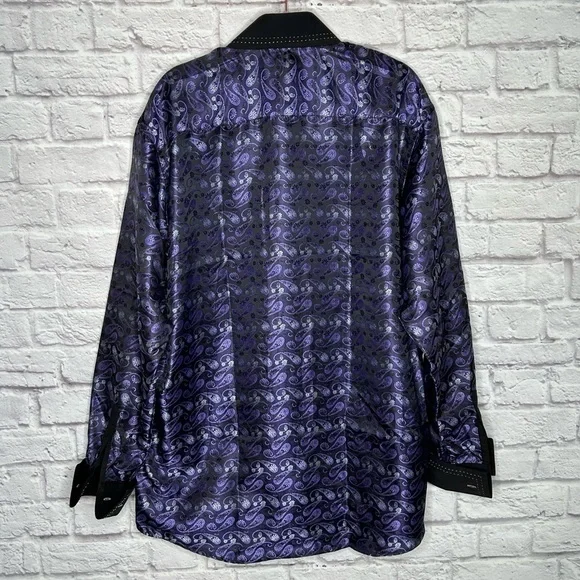 FERRECCI Men’s Satine Hi-1013 Purple & Black Flower Button Down Dress Sh… - Picture 4 of 12